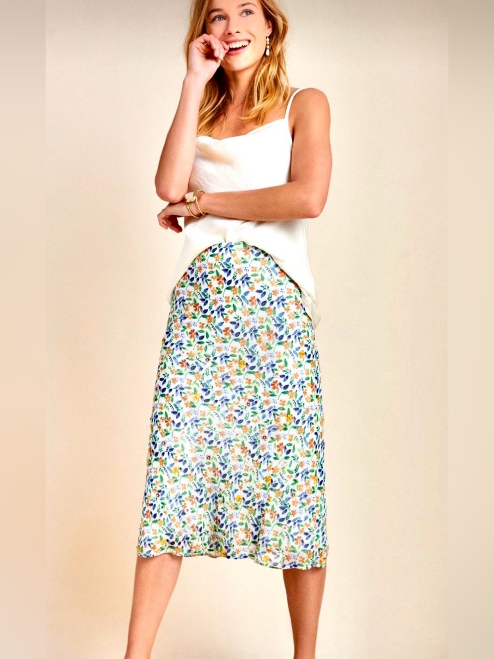 NWT Anthropologie Maeve Ara Beaded Bias Midi Skirt